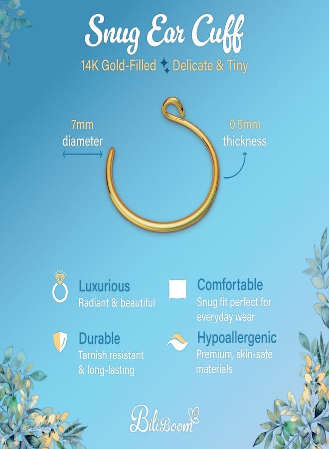 biliboom 14K Gold Filled Fake Nose Ring - Tiny 7mm Faux Nose Hoop for Women - Delicate 0.5mm Thin Non Pierced Nose Jewelry - Comfortable Lightweight Fake Nose Piercing Hoop for Everyday Wear - Image 5